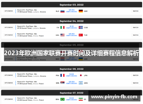 2023年欧洲国家联赛开赛时间及详细赛程信息解析
